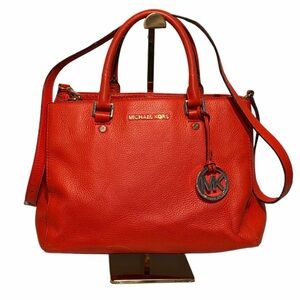 Michael Kors Red Leather Satchel with MK Charm
